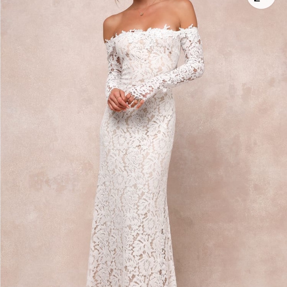 Lulus Romance Dreamer Off-Shoulder White Lace Maxi Gown